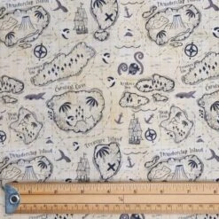 100% Cotton Fabric Nutex A Pirates Adventure Treasure Map Ship Island 112cm Wide