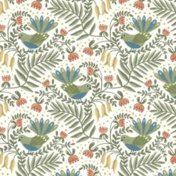 100% Cotton Fabric Nutex Bird Stories Piwakawaka Floral Flower Leaves 110cm Wide