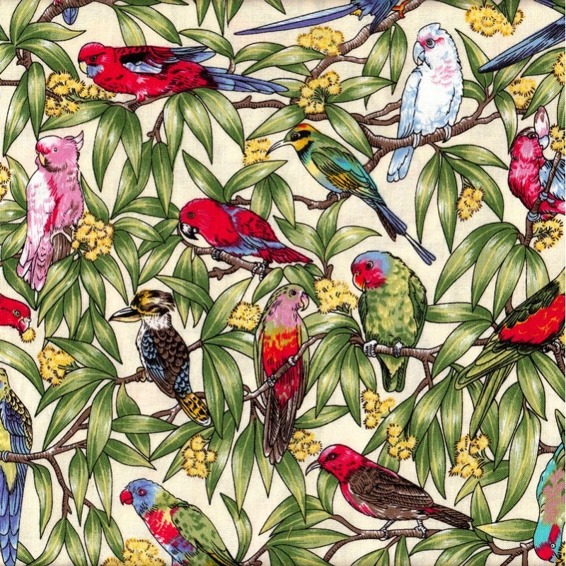 100% Cotton Fabric Nutex Birds In Paradise Cockatoo Kookaburra Parrots Galah 3 100% Cotton Fabric Nutex Birds In Paradise Cockatoo Kookaburra Parrots Galah