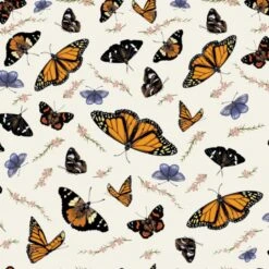 100% Cotton Fabric Nutex Botanical Butterfly Insects Floral Butterflies Ladybird