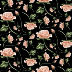 100% Cotton Fabric Nutex Botanical Garden Roses Floral Flower Stems Pastel