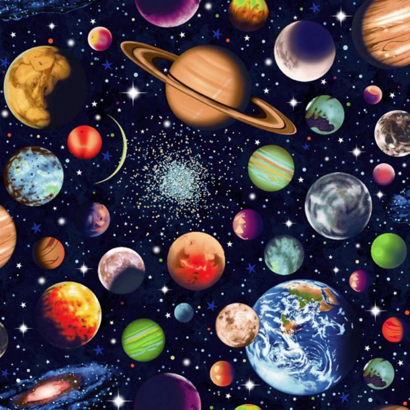 100% Cotton Fabric Nutex Bunched Planets Universe Solar System Stars Space 3 100% Cotton Fabric Nutex Bunched Planets Universe Solar System Stars Space