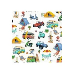 100% Cotton Fabric Nutex Caravan Getaway Holiday Bicycle Bike Beach