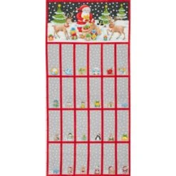 100% Cotton Fabric Nutex Christmas Grey Advent Calender Stars Xmas Panel