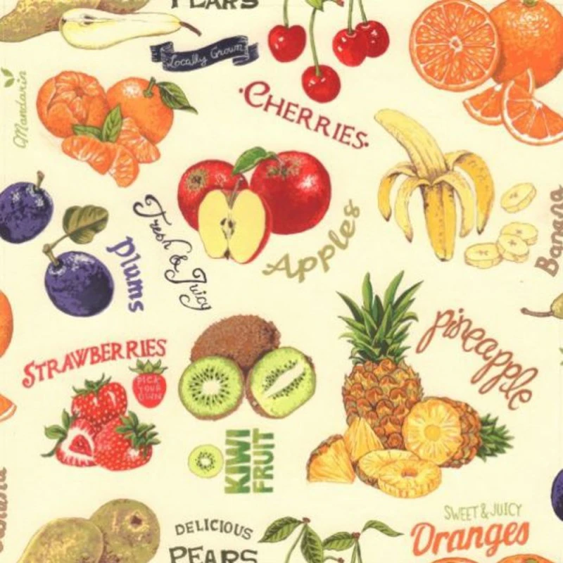 100% Cotton Fabric Nutex Cream Fresh Fruit Market Food Apples 3 100% Cotton Fabric Nutex Cream Fresh Fruit Market Food Apples