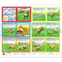100% Cotton Fabric Nutex Dinosaur Book Panel 90cm X 112cm