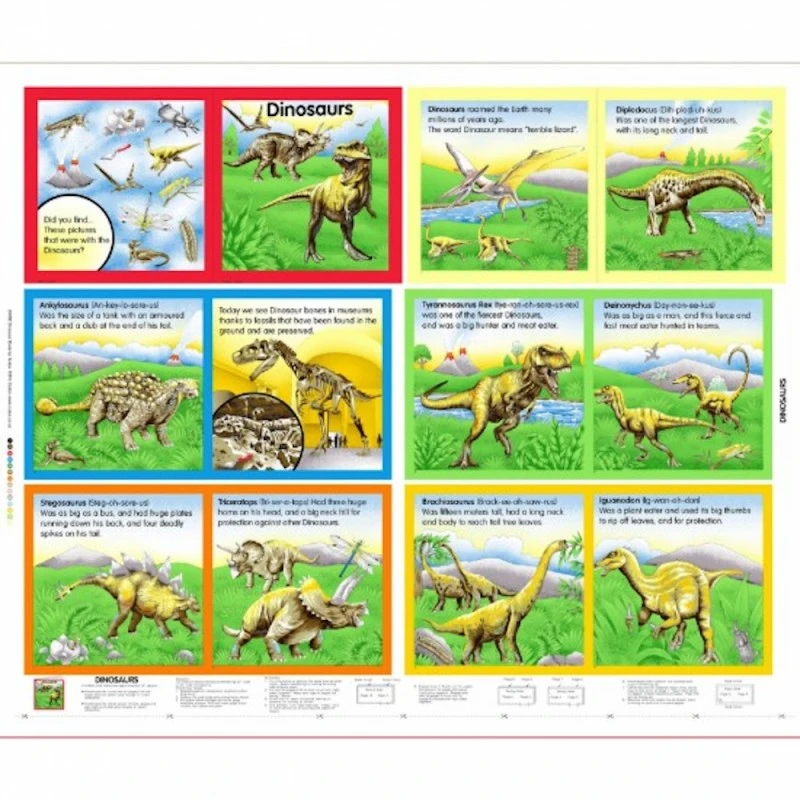 100% Cotton Fabric Nutex Dinosaur Book Panel 90cm X 112cm 3 100% Cotton Fabric Nutex Dinosaur Book Panel 90cm X 112cm
