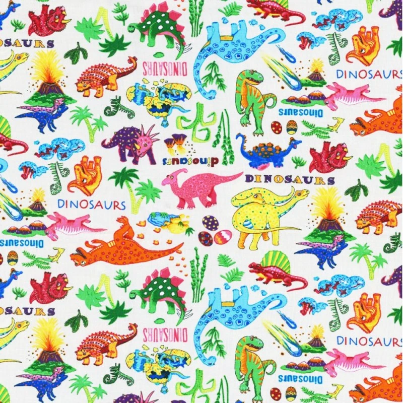 100% Cotton Fabric Nutex Dinosaur Dance Dino Names Jurassic Kids 3 100% Cotton Fabric Nutex Dinosaur Dance Dino Names Jurassic Kids