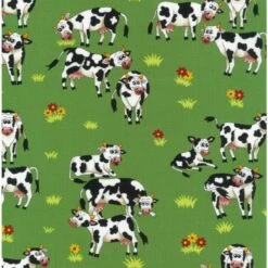 100% Cotton Fabric Nutex Farm Fun Happy Cows In The Grass Field Farmyard Animals