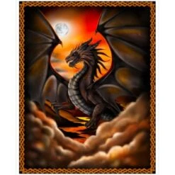 100% Cotton Fabric Nutex Fire & Fury Panel Multi Dragons Fantasy 90cm X 112cm
