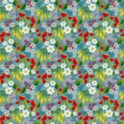 100% Cotton Fabric Nutex Folk Tails Floral Blue Native NZ Flowers 110cm Wide