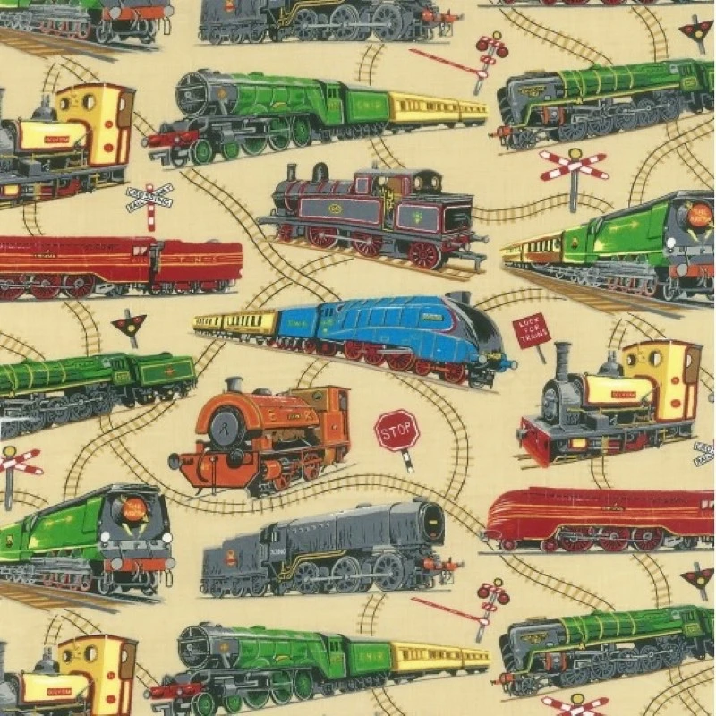 100% Cotton Fabric Nutex Loco Motion Steam Train Tracks Locomotive Patchwork 3 100% Cotton Fabric Nutex Loco Motion Steam Train Tracks Locomotive Patchwork