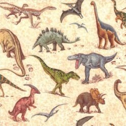 100% Cotton Fabric Nutex Lost World Dinosaurs Fossils Bones T-Rex