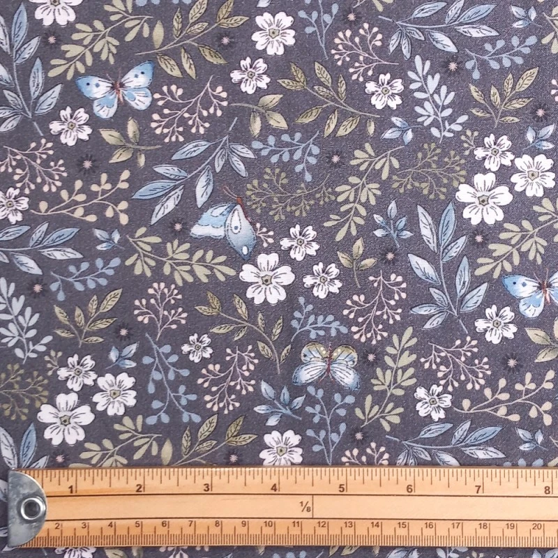 100% Cotton Fabric Nutex Meadow Floral Flower Nature Butterflies Grey 112cm Wide 4 100% Cotton Fabric Nutex Meadow Floral Flower Nature Butterflies Grey 112cm Wide - Image 2