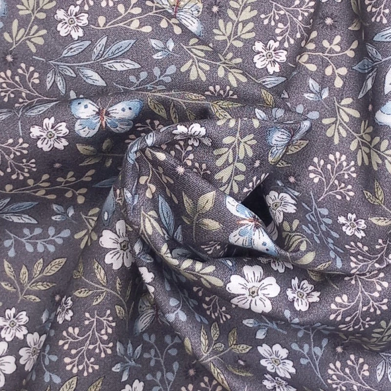 100% Cotton Fabric Nutex Meadow Floral Flower Nature Butterflies Grey 112cm Wide 5 100% Cotton Fabric Nutex Meadow Floral Flower Nature Butterflies Grey 112cm Wide - Image 3