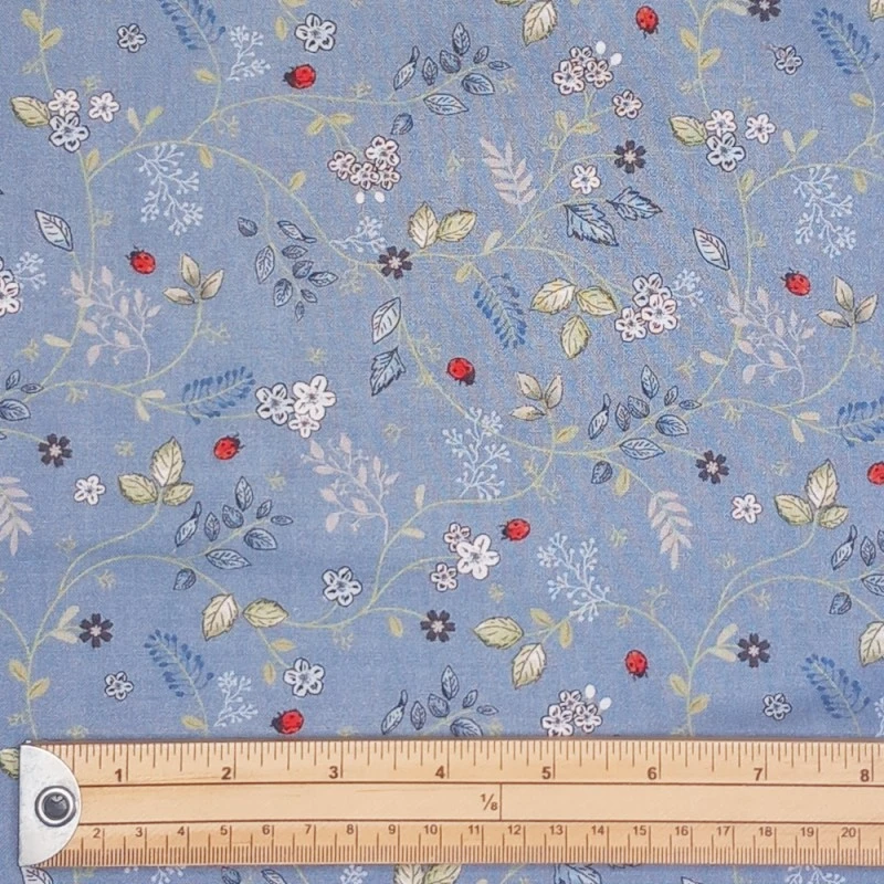 100% Cotton Fabric Nutex Meadow Floral Flowers Nature Ladybird Blue 112cm Wide 4 100% Cotton Fabric Nutex Meadow Floral Flowers Nature Ladybird Blue 112cm Wide - Image 2