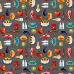 100% Cotton Fabric Nutex My Local Restaurant Food Icecream Coffee Fish Ketchup