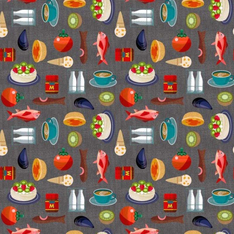 100% Cotton Fabric Nutex My Local Restaurant Food Icecream Coffee Fish Ketchup 3 100% Cotton Fabric Nutex My Local Restaurant Food Icecream Coffee Fish Ketchup