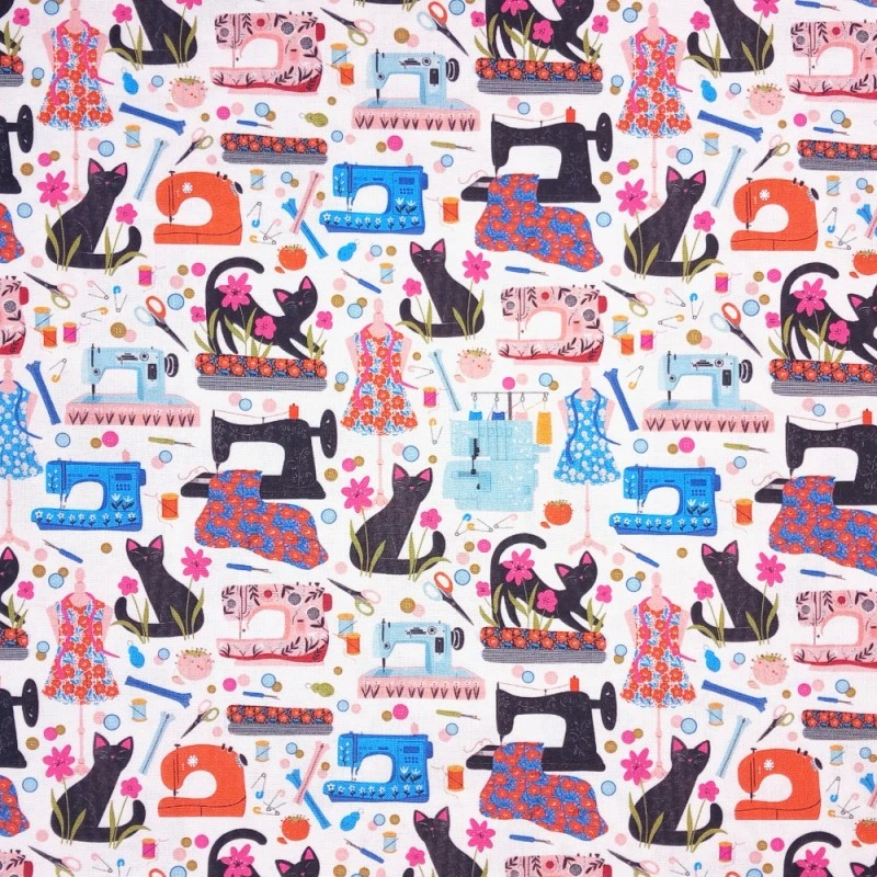 100% Cotton Fabric Nutex Purrfect Stitches Crafty Cats Sewing Machine 112cm Wide 3 100% Cotton Fabric Nutex Purrfect Stitches Crafty Cats Sewing Machine 112cm Wide