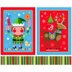 100% Cotton Fabric Nutex Santa Sack Reindeer Elf Christmas Xmas Festive Panel
