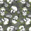 100% Cotton Fabric Nutex Halloween Skull Floral Flower Leaves Vines -OHSEWCRAFTY 100 cotton fabric nutex skulls halloween skull floral flower leaves vines