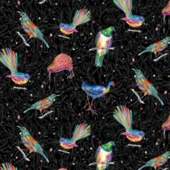 100% Cotton Fabric Nutex Splash Of Colour Birds Bird New Zealand Kiwi Kereru