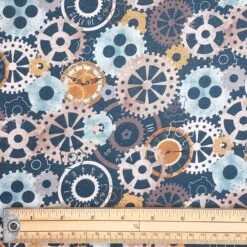 100% Cotton Fabric Nutex Steam Punk Cogs Machinery Clock Hands Time 110cm Wide