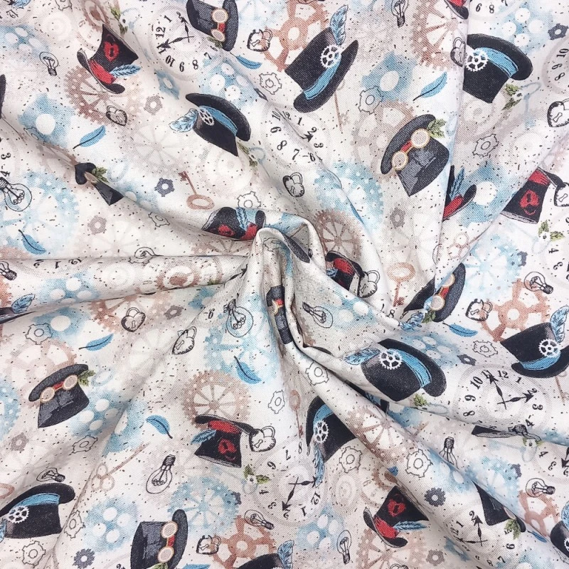 100% Cotton Fabric Nutex Steam Punk Hats Clocks Victorian Industrial 110cm Wide 5 100% Cotton Fabric Nutex Steam Punk Hats Clocks Victorian Industrial 110cm Wide - Image 3