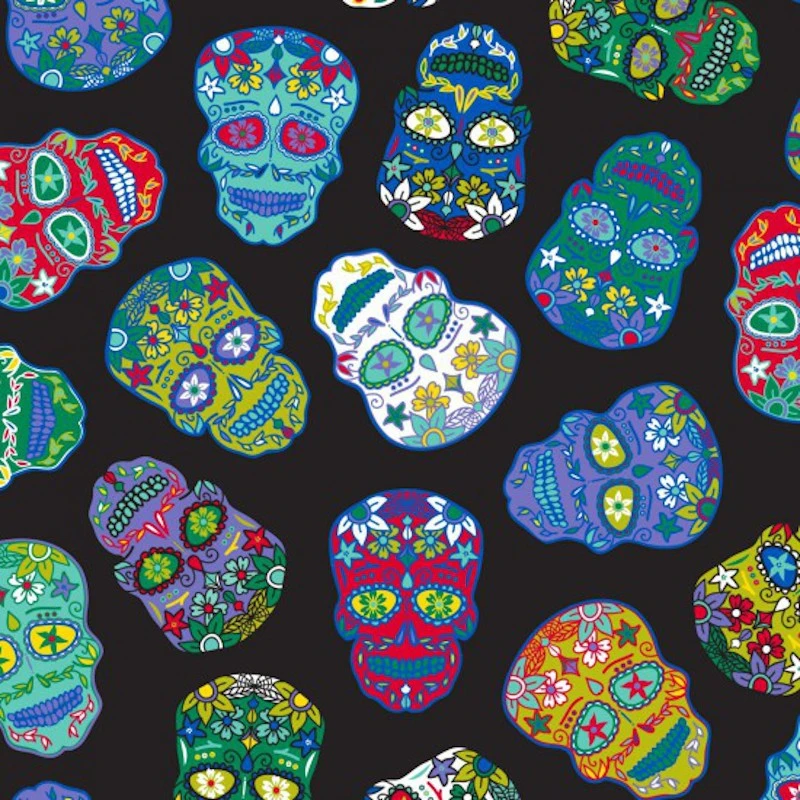 100% Cotton Fabric Nutex Halloween Sugar Skulls Day Of The Dead Mexico 3 100% Cotton Fabric Nutex Halloween Sugar Skulls Day Of The Dead Mexico