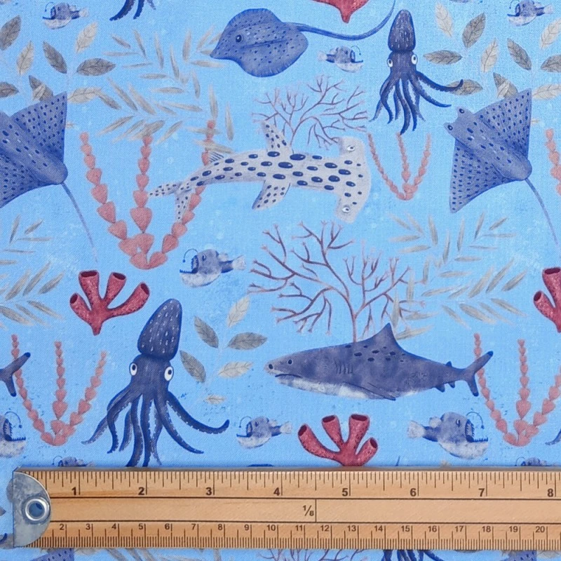 100% Cotton Fabric Nutex Underwater World Ocean Medley Sharks Squids 112cm Wide 4 100% Cotton Fabric Nutex Underwater World Ocean Medley Sharks Squids 112cm Wide - Image 2