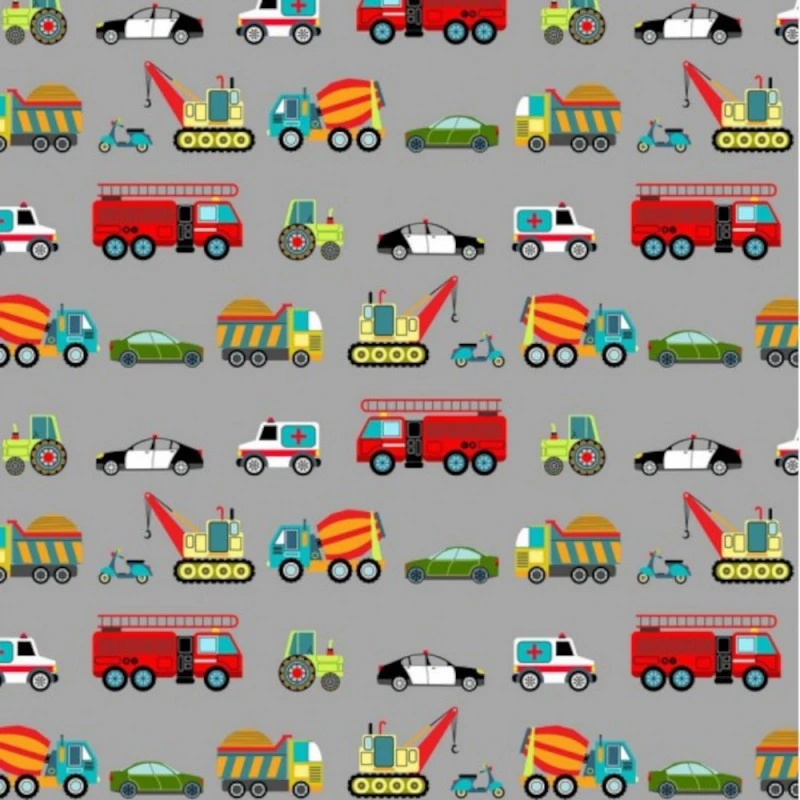 100% Cotton Fabric Nutex Vehicles Fire Engine Crane Cars Bicycle 3 100% Cotton Fabric Nutex Vehicles Fire Engine Crane Cars Bicycle