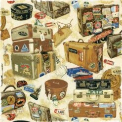 100% Cotton Fabric Nutex Victorian Vintage Baggage Suitcase Travel