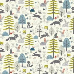 100% Cotton Fabric Nutex Wildwood Scenic Woodland Forest Fox Owl Tree