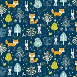100% Cotton Fabric Nutex Woodland Friends Fox & Bunny Rabbit