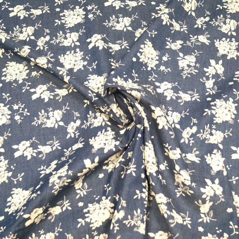 100% Cotton Fabric Printed Denim Lightweight Rose Flower Bunches 145cm Wide 4 100% Cotton Fabric Printed Denim Lightweight Rose Flower Bunches 145cm Wide - Image 2