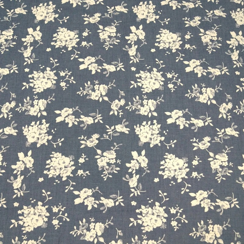 100% Cotton Fabric Printed Denim Lightweight Rose Flower Bunches 145cm Wide 3 100% Cotton Fabric Printed Denim Lightweight Rose Flower Bunches 145cm Wide