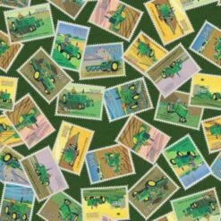 100% Cotton Fabric Springs Creative John Deere Vintage Tractor Stamps
