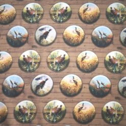 100% Cotton Fabric Springs Creative Pheasant Badges Hunting Game Bird Wildlife