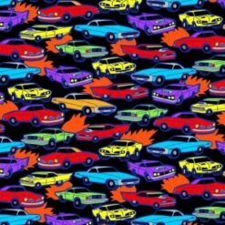 100% Cotton Fabric Timeless Treasures Cartoon Vintage Cars Vehicle Hot Rod