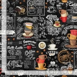 100% Cotton Fabric Timeless Treasures Coffee Chalkboard Menu Cafe 112cm Wide