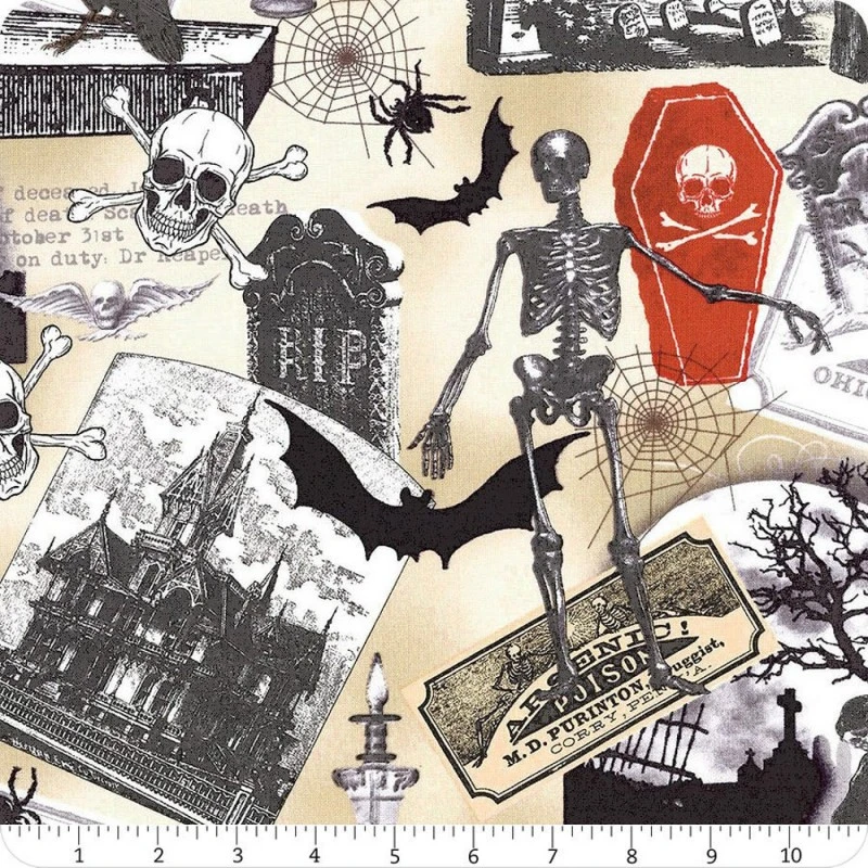 100% Cotton Fabric Timeless Treasures Halloween Skeletons Coffins Skull Bats 3 100% Cotton Fabric Timeless Treasures Halloween Skeletons Coffins Skull Bats