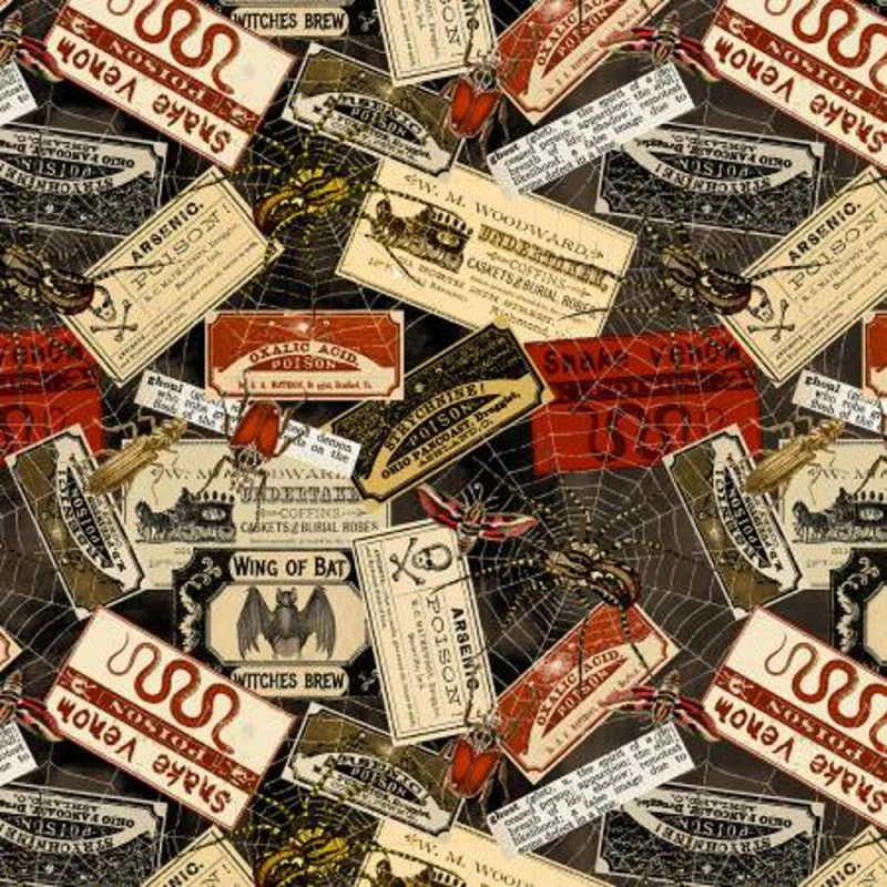 100% Cotton Fabric Timeless Treasures Halloween Wicked Labels Bunched Spiders 3 100% Cotton Fabric Timeless Treasures Halloween Wicked Labels Bunched Spiders