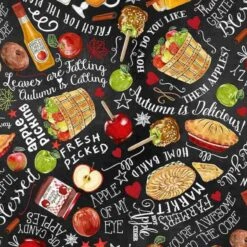 100% Cotton Fabric Timeless Treasures Harvest Treats & Words Apples 112cm Wide