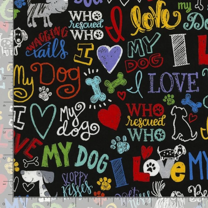100% Cotton Fabric Timeless Treasures I Love My Dog Phrases Puppy 112cm Wide 4 100% Cotton Fabric Timeless Treasures I Love My Dog Phrases Puppy 112cm Wide - Image 2