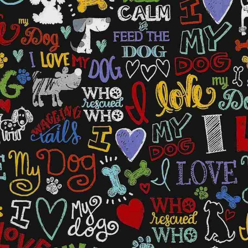 100% Cotton Fabric Timeless Treasures I Love My Dog Phrases Puppy 112cm Wide 3 100% Cotton Fabric Timeless Treasures I Love My Dog Phrases Puppy 112cm Wide