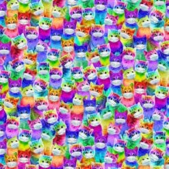100% Cotton Fabric Timeless Treasures Rainbow Cats Wearing Masks Cat Kittens
