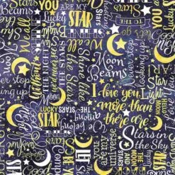 100% Cotton Fabric Timeless Treasures Stars Words Astronomy Night Sky Yellow
