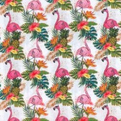 100% Cotton Fabric Tropical Flamingo Toucan Pineapple Hawaii 140cm Wide Crafty