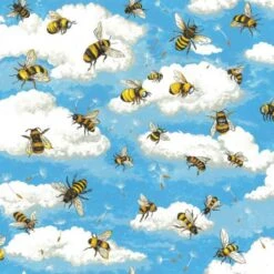 100% Cotton Patchwork Fabric Nutex Bee Haven Buzzing Bumble Bees Floral Flower