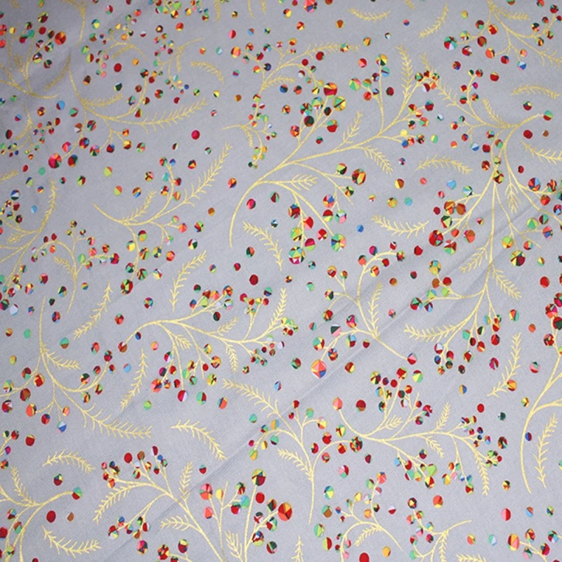 100% Cotton Poplin Fabric Christmas Rainbow Holly Branches Metallic 135cm Wide 3 100% Cotton Poplin Fabric Christmas Rainbow Holly Branches Metallic 135cm Wide